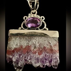Sterling Silver Genuine Amethyst Drusy Pendant- Purple w/18 inch sterling chain